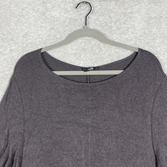 Lisa Bayne Soft Knit Sharkbite Tunic Top Gray Womens L Lagenlook Minimalist - Picture 3 of 7